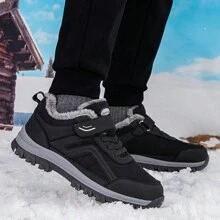 男士冬季加厚保暖户外运动鞋，保暖内衬，厚底，圆头，宽头，减震，可调节绑带，老年人步行鞋 - 黑色 - 查看 7