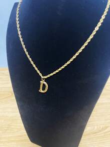 1入時尚18k鍍金不鏽鋼英文字母吊墜繩鏈項鍊,男女皆宜的派對或日常佩戴字母吊墜扭繩鏈項鍊 - 金色 - 查看 34