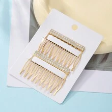 2 件裝韓國 Ins 風格水鑽和珍珠設計新娘髮梳髮飾