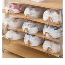 10pcs Shoe Storage Bag Suitcase Clothing Sorting Bag Dust-Proof And Moisture-Proof Drawstring Binding Shoe Cover Cover Travel Ziplock Bag, Simple Hounstooth Shoe Bag For Travel Boots Storage Bag Travel Organizer Dust Cover Portable Zipper Lightweight Travel Storage Pouch, Versatile Dustproof Organizer With Window School Organizer Bags Teacher Storage Bags Student Bag Setsorganization And Storage Organizer Storage Containers Storage BinsLaundry Basketwash BagLaundry BagWashing Machine Bag For LaundryBathroomDormFor Dirty And Clean ClothesBras - White - View 2