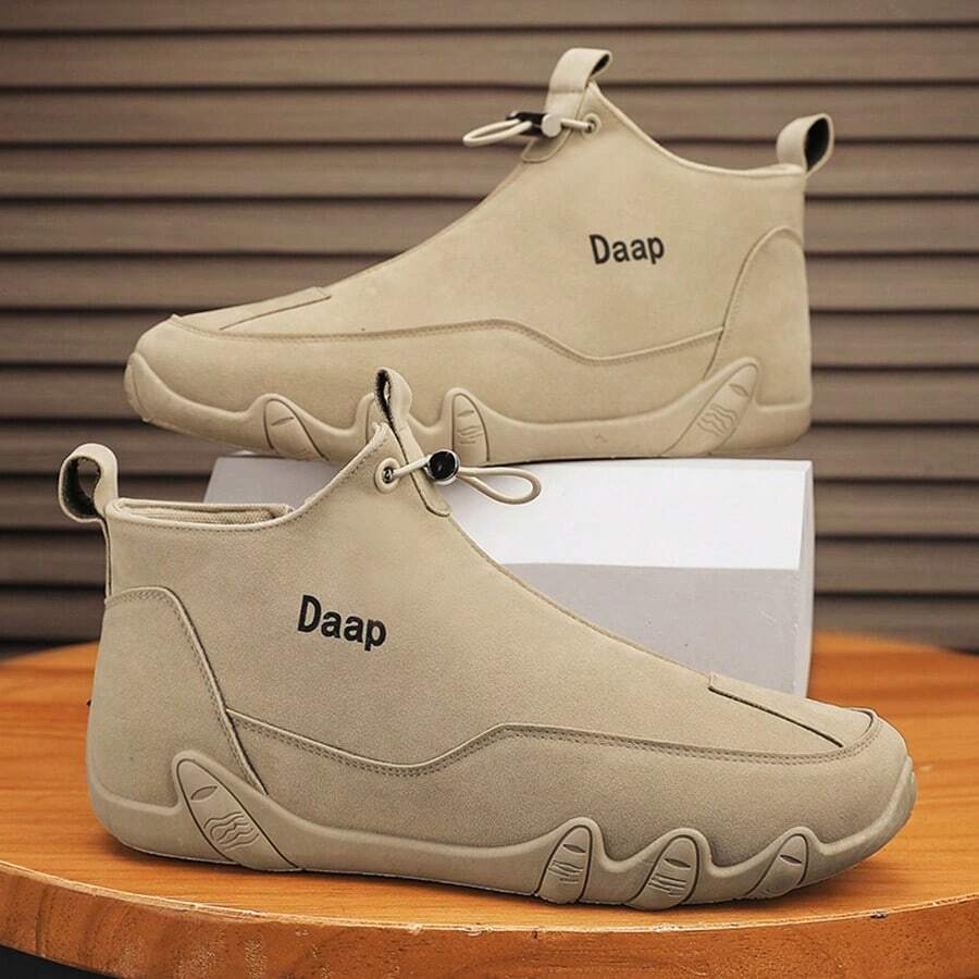 男士舒適的內部空間皮革五指防滑耐磨高筒休閒鞋,適用於秋冬季節 - 卡其色 - 查看 1