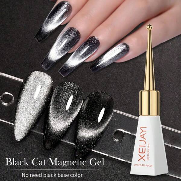 XEIJAYI 1 Stück 10ml Nagellack Schwarzkristall Katzenaugen Gel Magnetgel Glitzernd Glitter Nagellack Hälfte Permanent Uv Gel Keine Notwendigkeit Von Base Coat