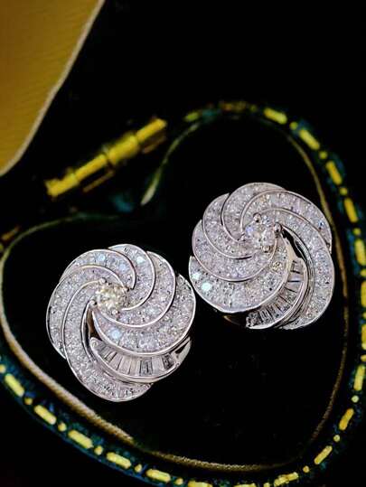 1 对华丽方晶锆石耳钉女士情人节礼物婚礼订婚周年派对珠宝情人节