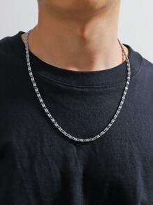 1pc Men's Stainless Steel Handmade Flat Link Chain Necklace, Simple & Versatile Accessory, Gift For Guys - Silver - View 2