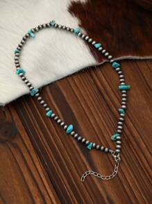 1 Pièce Collier En Perles Turquoises Et Perles De Culture Navajos Faux New Vintage Style Cow-boy , Adapté Pour Une Porter Quotidien Des Femmes