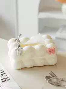 1pc Cute Plastic Ball-Shaped Tissue Box, High-End Living Room Coffee Table Decoration For Napkins And Tissue, Household Item - White - View 1