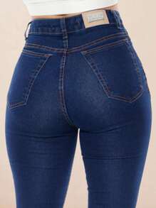 Women Jeans - 深色水洗藍 - 查看 6