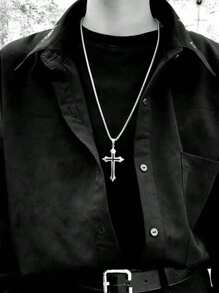 1pc Personalized Multilayer Cross Hip-hop Cool Men's Sweater Chain Clavicle Necklace Pendant - Silver - View 1