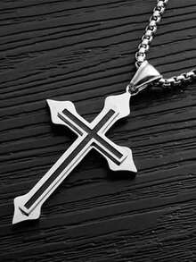 1pc Personalized Multilayer Cross Hip-hop Cool Men's Sweater Chain Clavicle Necklace Pendant - Silver - View 3