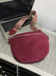 女士大容量胸包,休閒純色斜挎包,簡約時尚腰包,多功能通勤肩背包,腋下包聖誕禮物包 聖誕快樂 - 酒紅色 - 查看 5