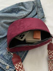 女士大容量胸包,休閒純色斜挎包,簡約時尚腰包,多功能通勤肩背包,腋下包聖誕禮物包 聖誕快樂 - 酒紅色 - 查看 6