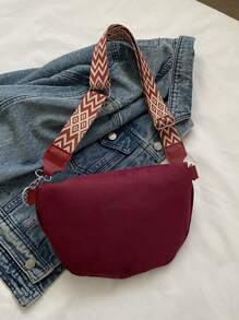 女士大容量胸包,休閒純色斜挎包,簡約時尚腰包,多功能通勤肩背包,腋下包聖誕禮物包 聖誕快樂 - 酒紅色 - 查看 3