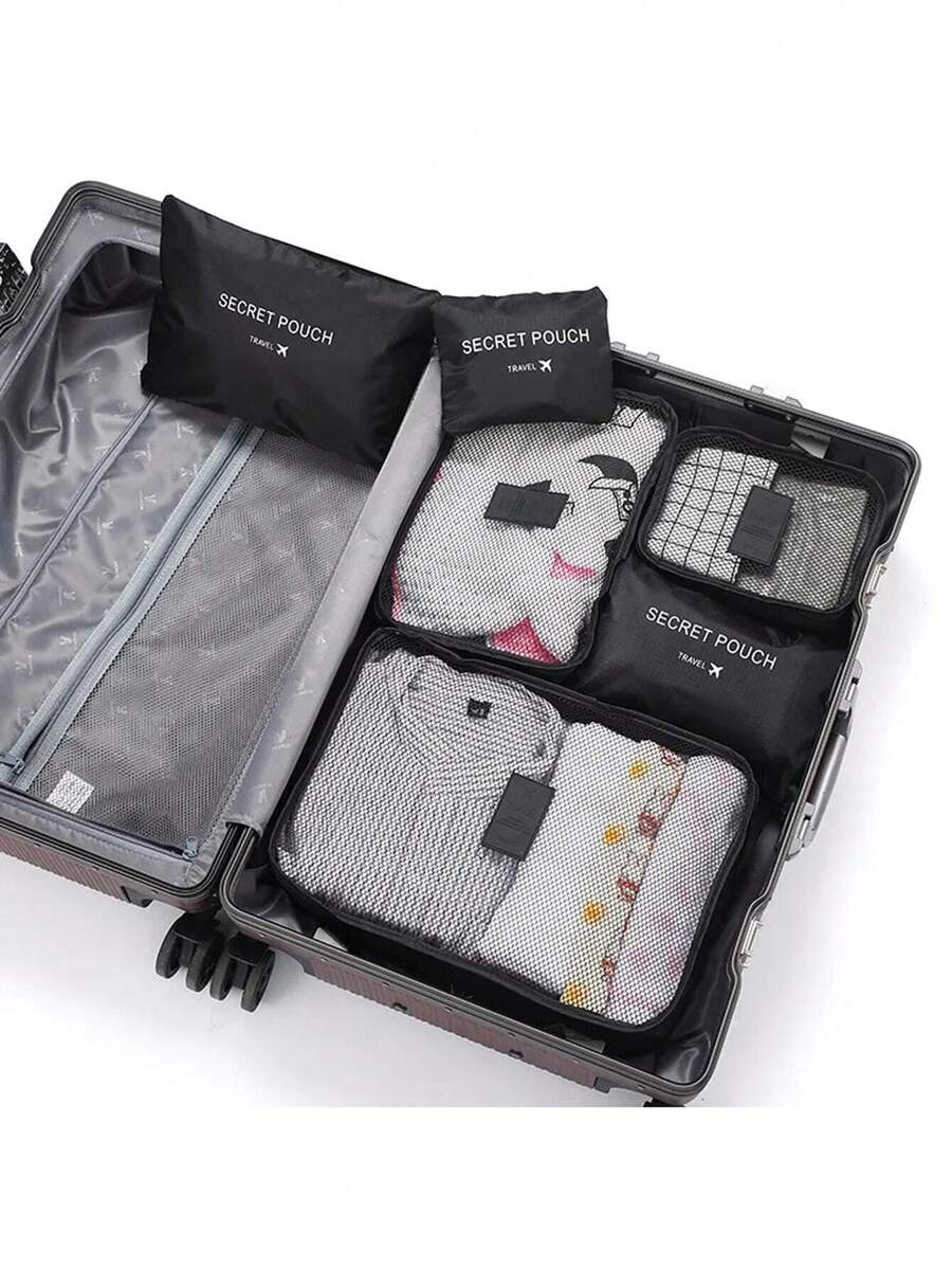 6 件小号套装、字母图案防水旅行收纳袋、旅行收纳袋套装、收纳袋套装、旅行行李整理袋、行李箱收纳袋旅行配件、多功能轻便收纳袋、防尘行李袋、旅行收纳袋多功能衣物分类包、旅行打包压缩袋、适用于家庭和旅行返校用品