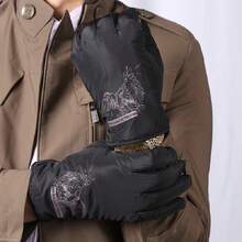 新款男士冬季戶外五指絨面手套,厚實保暖手套