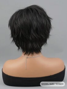 黑色短直瀏海假髮修剪假髮,適用於自然黑色頭髮的女士。可愛且個性化的日常佩戴假髮