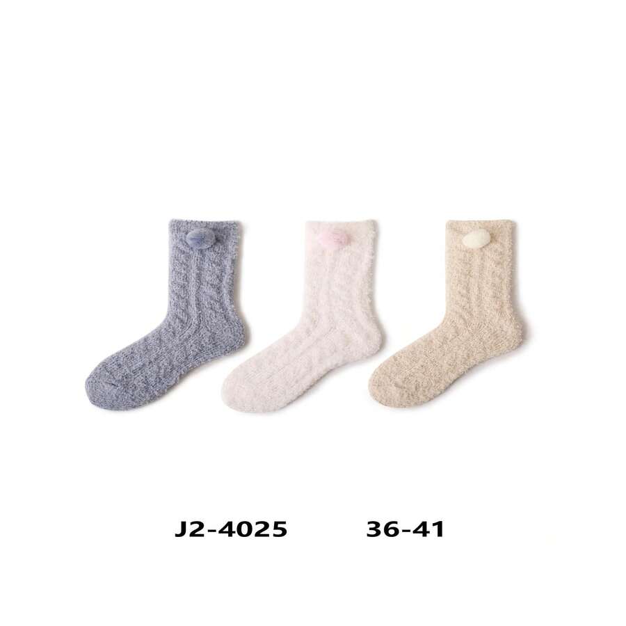 3 Calcetines afelpado con un pomponcito, diseño único calcetín caliente - Multicolor - Ver 1