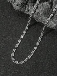 1pc Men's Stainless Steel Handmade Flat Link Chain Necklace, Simple & Versatile Accessory, Gift For Guys - Silver - View 1