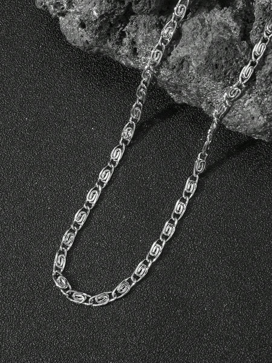 1pc Men's Stainless Steel Handmade Flat Link Chain Necklace, Simple & Versatile Accessory, Gift For Guys - Silver - View 1