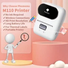 Phomemo M110 Wireless Printers with 2 Thermal Label Stickers  Android & IOS Phone Sticker Printer with Square Round Adhesive Paper Roll - Black and White - View 2