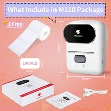 Phomemo M110 Wireless Printers with 2 Thermal Label Stickers  Android & IOS Phone Sticker Printer with Square Round Adhesive Paper Roll - Black and White - View 3