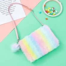 Kids' Shoulder Bag 1pc, Rainbow Plush Crossbody Bag, Children's Coin Purse For Little Girls - Pink - View 1