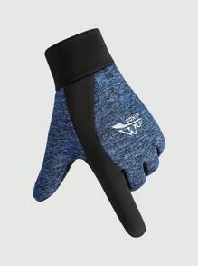 1pair Men's New Arrival Fabric Touchscreen Cycling Exercise Outdoor Walking Gloves With Comfortable Softness, Elasticity And Warmth - Navy Blue - View 5