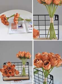 12支黃色仿真玫瑰花,浪漫情人節玫瑰假花家居裝飾綢花仿真花