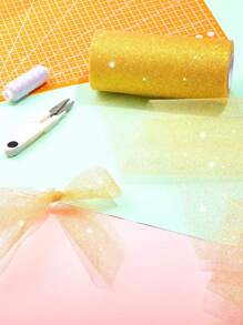 1pc-Golden Glitter Tulle Fabric Rolls, 5.90 Inch 29.52ft Sparkling Spool Ribbon Sequin Netting for Tutu Skirt Gift Wrapping Bow ribbon Wedding Party Decoration ,The background to the party.  Decorations for Christmas, Valentine's Day and New Year - Gold - View 4
