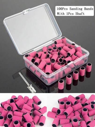 100 piezas/caja Juego de bandas de lijado con eje de metal Brocas para taladro de uñas para eliminar esmalte de uñas, gel, piel muerta y callosidades, cortador de bandas de lijado, suministros para uñas, herramientas para uñas, herramientas de arte de uñas, de vuelta a la escuela, uñas, herramientas para uñas postizas