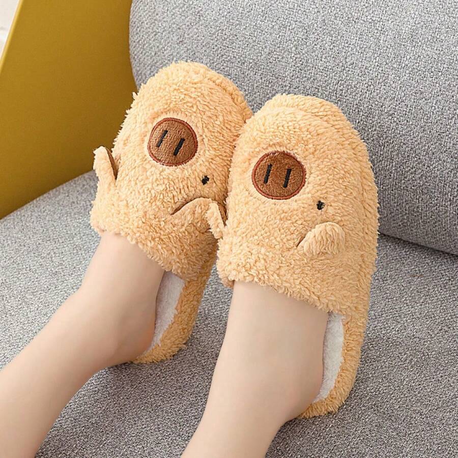 Pantuflas Cálidas Antideslizantes de Felpa, Peludas Comodas y Bonitas,Lindas Y Cómodas Pantuflas De Animales Parejas - Café integral - Ver 1