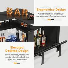 Tribesigns Home Bar Unit, L-Shaped Liquor Bar Table with Stemware Racks and 2-Tier Shelves, Corner Mini Bar Cabinet Coffee Bar Table with Footrest for Home/Kitchen/Bar/Pub, Bar Table