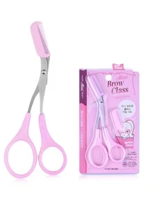 1支附有梳子的眉毛修剪剪刀,可修剪眉毛,修眉剪,修飾剪,專業精密修眉剪剪刀,附梳子和防滑手指握把 - 粉色 - 查看 5