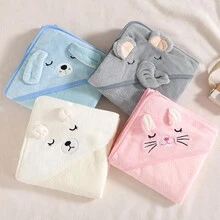 1入新品加厚珊瑚絨帽子浴巾,可愛卡通圖案柔軟吸水包裹 - 白色 - 查看 2