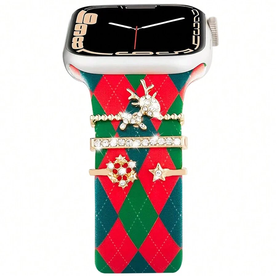 4入組/套鹿形鋅合金手錶帶裝飾，適用於蘋果手錶38/40/41/42/44/45mm