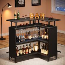 Tribesigns Home Bar Unit, L-Shaped Liquor Bar Table with Stemware Racks and 2-Tier Shelves, Corner Mini Bar Cabinet Coffee Bar Table with Footrest for Home/Kitchen/Bar/Pub, Bar Table