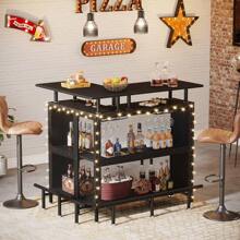 Tribesigns Home Bar Unit, L-Shaped Liquor Bar Table with Stemware Racks and 2-Tier Shelves, Corner Mini Bar Cabinet Coffee Bar Table with Footrest for Home/Kitchen/Bar/Pub, Bar Table