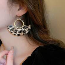 1對豹紋印花皮革流蘇圓環耳環,帶掛鉤創意設計耳環,優雅奢華風格,適合女性日常佩戴及節日贈禮 - 咖啡 - 查看 5