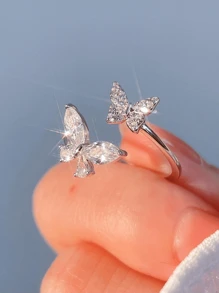 1pc Women's Delicate Light Luxury Design Fresh And Sweet Style Open Adjustable Zirconia Butterfly Ring Suitable For Weddings, Parties, Daily Wear Elegant Party