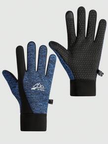 1pair Men's New Arrival Fabric Touchscreen Cycling Exercise Outdoor Walking Gloves With Comfortable Softness, Elasticity And Warmth - Navy Blue - View 2