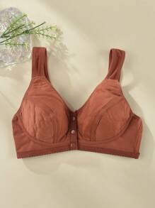 Women's Front Closure Wireless Comfortable Stretch Tank Bra, Neon Orange - Burnt Orange - View 4