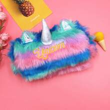 1件兒童漸變色毛絨袋,可愛的獨角獸錢包,女孩的卡通筆袋,卡片收納袋