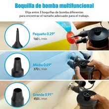 Bomba de Aire Eléctrica, 60W Inflador Automático de Alberca, 3 en 1 Inflar y Desinflar Rápidamente Bomba para Inflar Colchones Portátil, 12DC/110AC Adaptador, para Bolsas al Vacío, Juguetes Inflables - Negro - Ver 5