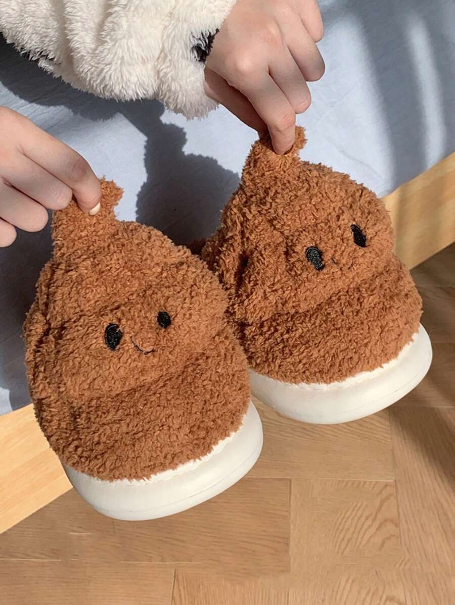 Creative Funny Slippers For Winter, Men And Women's Warm Home Soft Bottom Plush Slippers, Comfortable Couples Fluffy Flat Shoes - Brown - View 1