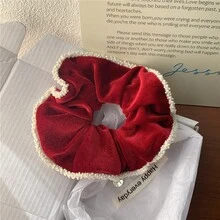 1入組絲絨珍珠繩髮飾女士法式大髻髮繩