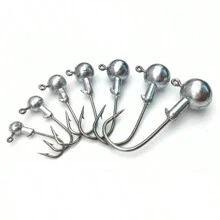 50入組鉛擬餌頭針高碳鋼軟餌魚鉤1g-20g帶勾箱釣魚針 - 銀色 - 查看 1