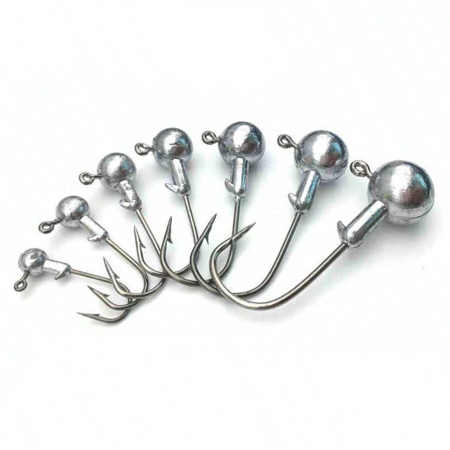 50入組鉛擬餌頭針高碳鋼軟餌魚鉤1g-20g帶勾箱釣魚針 - 銀色 - 查看 1