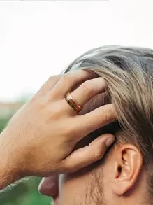 1pc Fashion 8mm Men's Rose Gold Color Stainless Steel Arrow Rings For Men Inlaid Koa Wood Rings Wedding Band Jewelry Gift - Multicolor - View 5