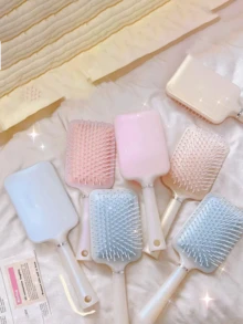1入隨機方形美人魚奶油色氣墊梳可愛高品質大板梳氣墊梳抗靜電按摩梳女士專用長髮家庭肋骨梳便攜式拉直梳