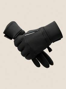 1對男士黑色尼龍混紡防滑暖手套,適用於戶外騎行 - 黑色 - 查看 1