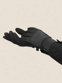 1對男士黑色尼龍混紡防滑暖手套,適用於戶外騎行 - 黑色 - 查看 3